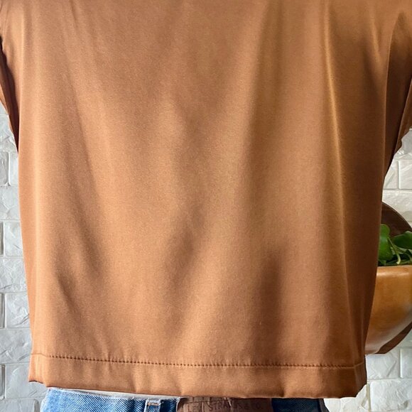 Nonchalant the Label Mel Crop in Brown Metallic Copper 100% Silk Crop Top - Picture 13 of 16